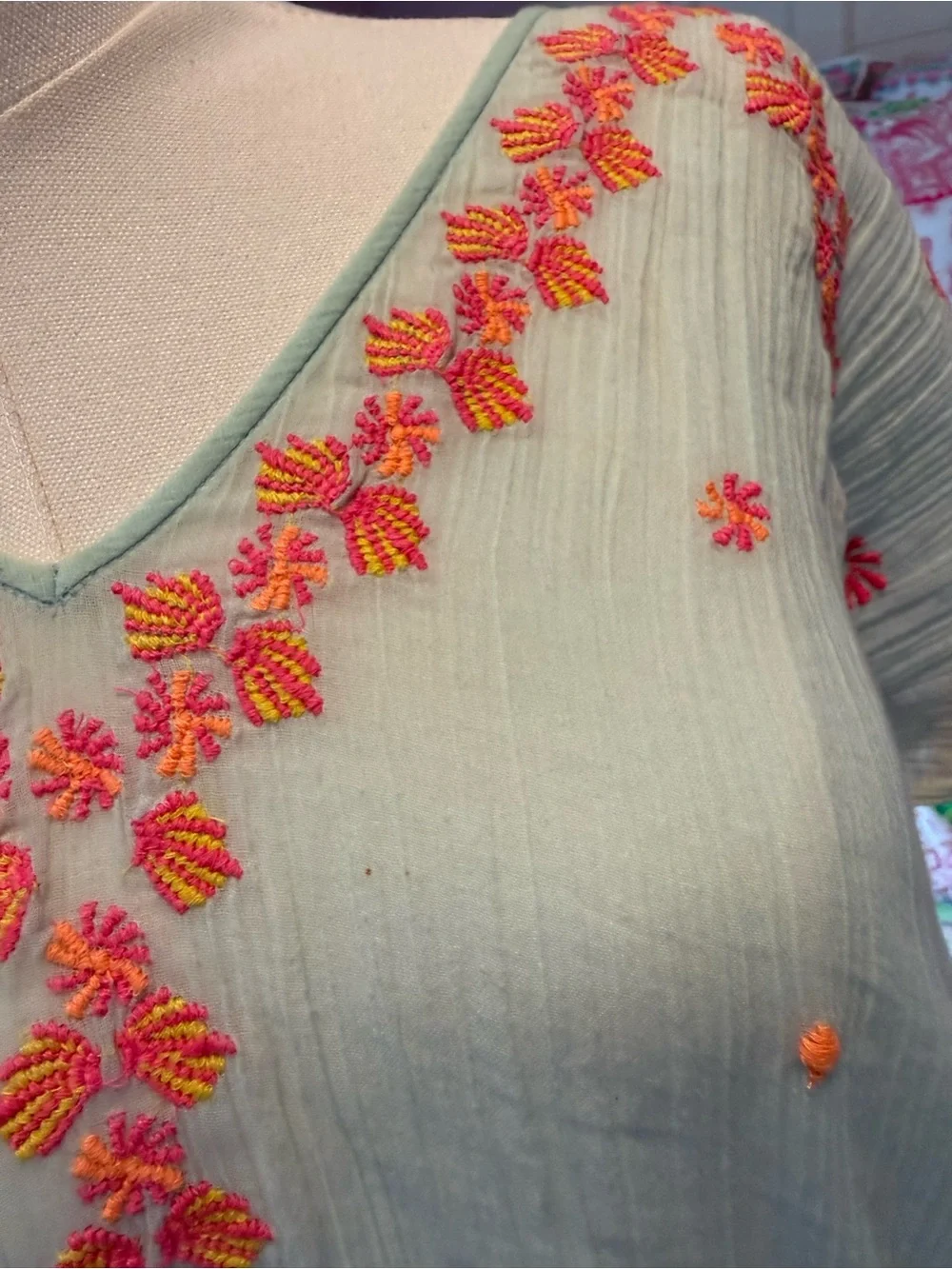 Lilly Pulitzer Light Blue Swim Coverup/Top with Orange Embroidery and Tassels